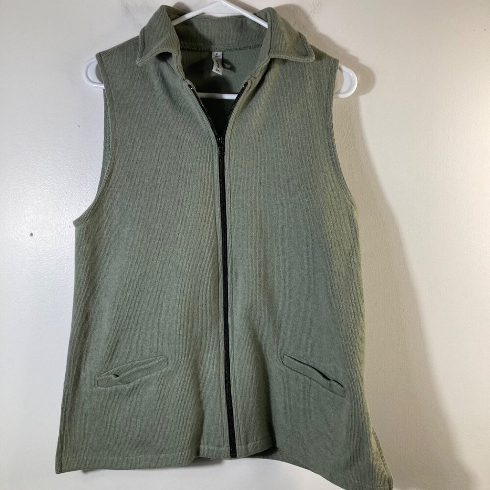Womens FH Clothing Co Sweater Vest Soft Cotton Zip Green M Cotton Pockets Side S